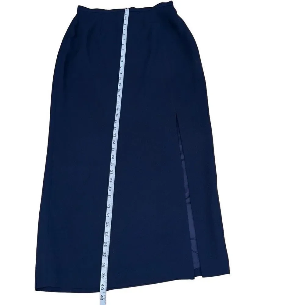 Adrianna Papell Womens 14P Navy Maxi‎ Skirt Full Length Side Slit Formal Elegant